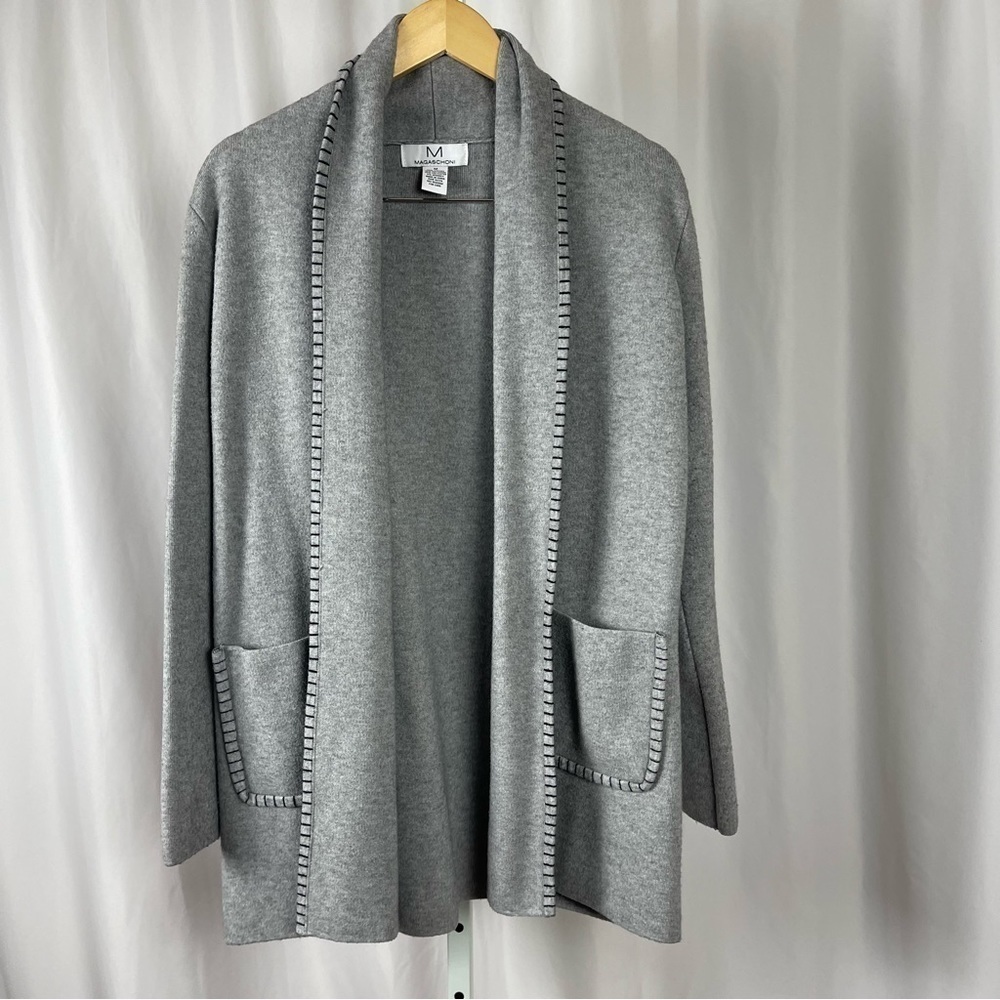 Magaschoni Medium Open Heavy Knit Cardigan Jacket Blazer Chunky Pocket Office